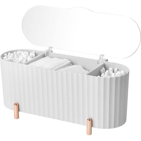 Boîte de Rangement pour cosmétiques, Distributeur de à 3 Grilles Séparées avec Couvercle Transparent pour Coiffeuse Salle de Bain (Blanc) (1/4)