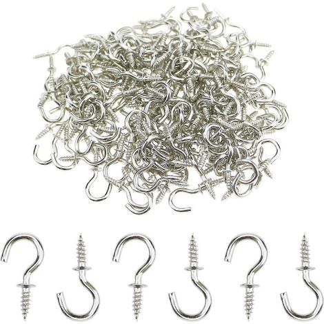 Mini crochets à visser pour plafond, 200 pièces, 1,25 cm (1/2 pouce), pour suspendre plantes et décorations de tasses, argentés (1/4)
