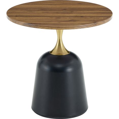 Table d'appoint ronde 70 cm pour salon, table basse moderne avec structure en métal noir et plateau aspect bois foncé, style nordique polyvalent CHICFURN (1/5)