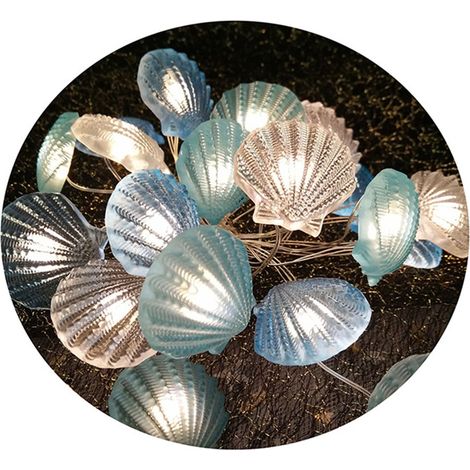 Nouvelle guirlande lumineuse LED sur le thème de l'océan, présentant un mélange de formes d'étoiles de mer et de coquillages (fonctionne sur piles, convient à différents pays). (1/5)