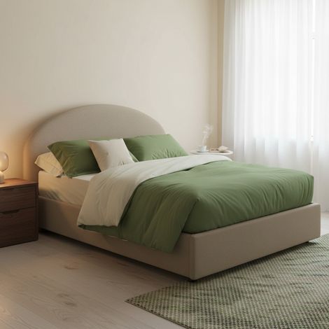 Dmora - Cama de plaza y media Dbisol, Cama contenedor con tapizado en ecopiel, 100% Made in Italy, Apertura frontal, con colchón Cm 120x190 incluido, Tórtola (1/4)