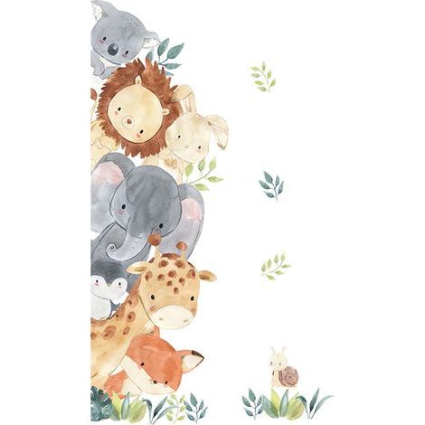 Stickers muraux aquarelle animaux de la jungle, décoration murale pour chambre d'enfant (1/5)