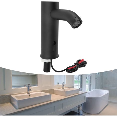Grifo automático sin contacto con sensor de movimiento, grifo vertical para fregadero de cocina con sensor infrarrojo para cocina y baño, color negro. (1/5)