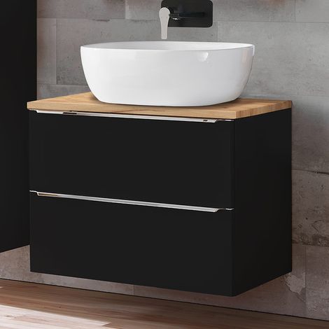 Badezimmer Waschtisch Set mit 50cm Keramik-Aufsatzwaschbecken TOSKANA-BLACK-56  seidenmatt anthrazit & Wotaneiche BxHxT ca. 61/74,5/46cm (1/5)