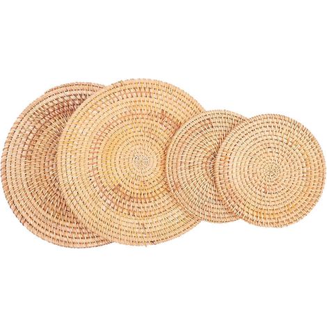 4 lot Handwoven Rattan Coasters table Woven Trivet pour plats Plates tasse pot support pour table Heat résistant Mats (1/5)