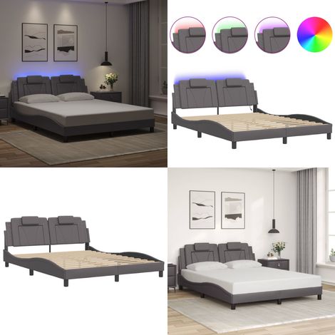 Cadre de lit avec LED sans matelas gris 160x200 cm - Lit Plateforme - Lit Design - Lit Avec Éclairage Led - Cadre Lit Gris - Tête De Lit Capitonnée - Home & Living (1/5)