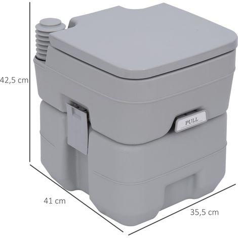 Toilettes de camping portables de 20 L, avec chasse d'eau et réservoir d'eaux usées, 35,5 x 41 x 42,5 cm, plastique, grises (1/5)