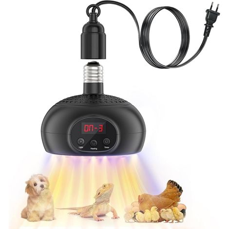 Lampe Chauffante pour Reptiles et Animaux d'Élevage avec Minuterie Écran LED et Puissance Réglable Ampoule Chauffante UVA UVB pour Poussins Chiots Tortues Lézards Incubation (1/5)