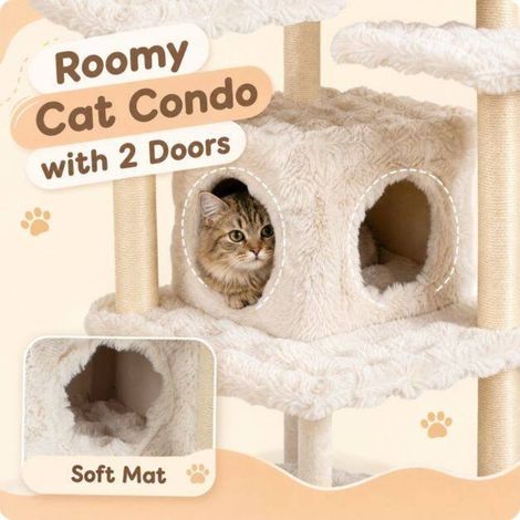 Confort félin, arbre à chat 170 cm avec niche, plateforme douce et poteaux en sisal (1/5)