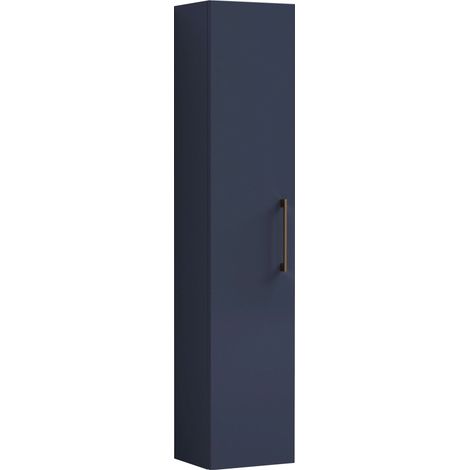 Balterley Bramshall Modern Bathroom 1 Soft Close Door Wall Hung Tall Storage Unit, Satin Dark Blue with Brushed Bronze Handle, 300 mm (1/4)