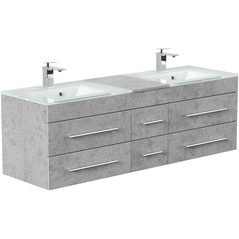 Badmöbel Vitro XL mit Doppel-Glasbecken SoftClose beton (1/5)