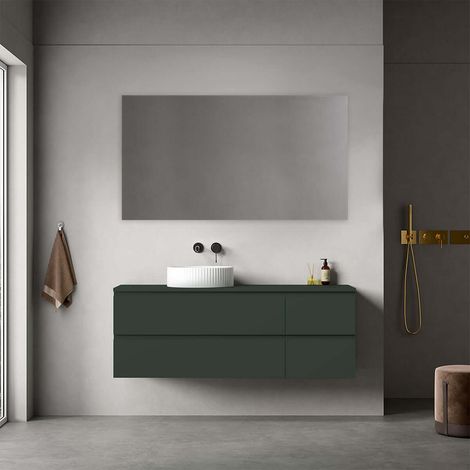Mobile bagno sospeso reversibile 140 cm Verde Comodoro per Lavabo d'appoggio Specchio Quadro - Fiji Paint Top (1/4)
