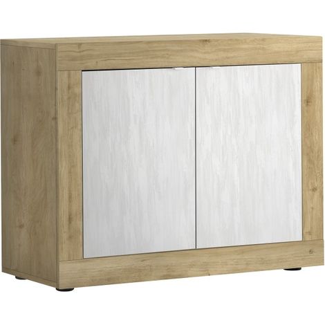Buffet 2 puertas colección ACCESS. Color blanco y roble claro