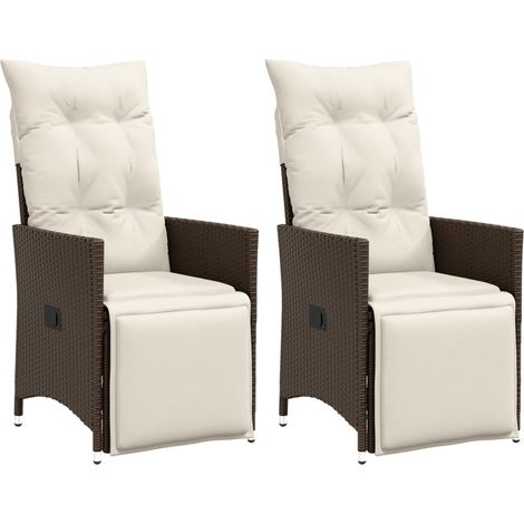 Sillones reclinables jardín con cojines marrones 2 uds ratán PE