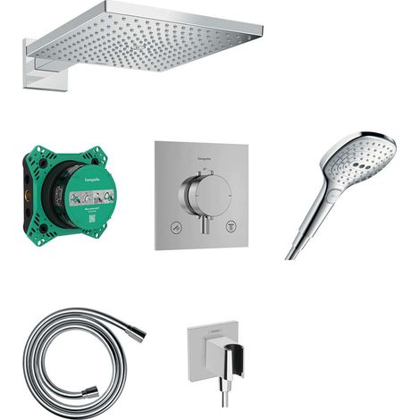 Hansgrohe Raindance E - Conjunto de ducha con termostato oculto, con cuerpo, 30x30 cm, 3 chorros, cromado 24623000 (1/5)