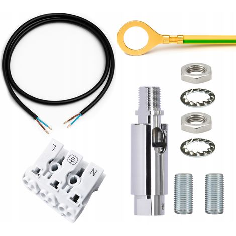 Lampenbauset zum Selbermachen: Nyopel-Kabel, Würfel, Verbindungsstück, Unterlegscheiben, Muttern (1/5)