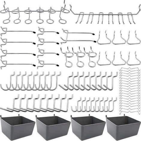 Porte-outils de Crochets pour Panneaux Perforés avec Bacs, Verrous à Chevilles, pour Organiser Divers Outils, 80 pièces, Ensoleillé