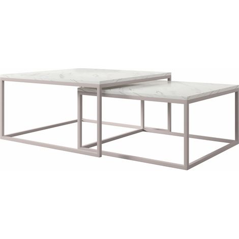 Conjunto mesa de centro Oswego 133, Mármol blanco + Cachemira, 39x76x76cm, Diámetro: 0, Aglomerado laminado, Angular