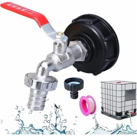 Robinet Cuve 1000l, 3/4" Adaptateur de Réservoir en Alliage d'aluminium,Raccord Cuve 1000 Litres,Robinet Jardin Laiton,S60X6 IBC-yd