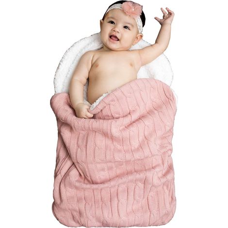 Couverture d'emmaillotage pour bébé fille ou garçon, couverture de réception en tricot peluche douce pour nouveau-né, sac de couchage rose (1/5)