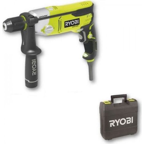 RYOBI - Perceuse a percussion 1 200 W - 1 200-3 000 cp/min - 2 vitesses - mandrin 13 mm métal - LED - Livrée en coffret - RPD1 (1/4)