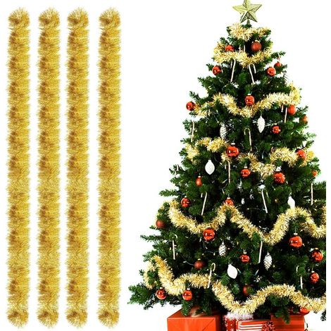 Weihnachtsgirlande, 4-teilige Lametta-Girlande, 2 m lange Baumgirlande, Metallic-Glitzer für Hochzeiten, Geburtstage, Partys, Wände, Fenster, Weihnachtsbaumschmuck – Gold (1/5)
