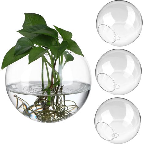 4 pièces Set de Pots de Fleurs Muraux Verre Transparent Ronds pour Propagation et Hydroponie Supports Élégants pour Plantes Intérieur et Terrariums (1/5)
