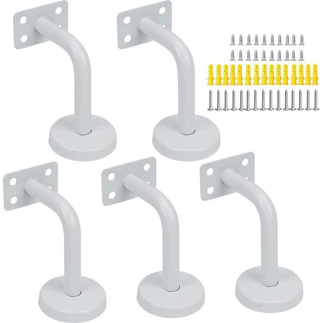Lot 5 Supports de main-courante, Acier inoxydable, 60x80 mm, Joint plat, Pour escalier intérieur et extérieur (1/2)