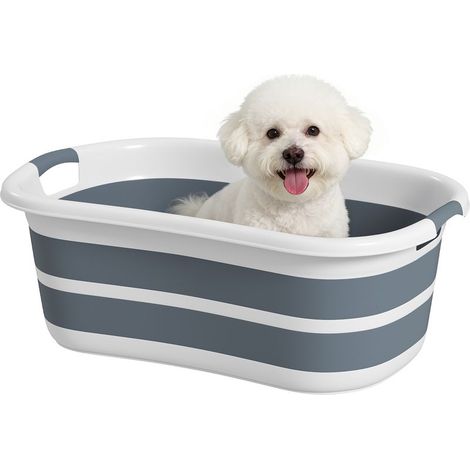 Tragbare, zusammenklappbare Hundebadewanne mit Abflussloch, für kleine Hunde und Welpen, grau (1/5)