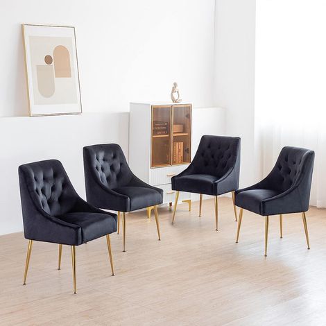 DYHOME Chaises de salle à manger (lot de 4) Chaises de salle à manger en velours Pieds dorés Noir Charge maximale 150kg (1/5)