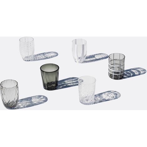 Set 6 Tumbler Bicolore Collezione Melting Pot in Vetro Decorato - Trasparente e Grigio - Zafferano