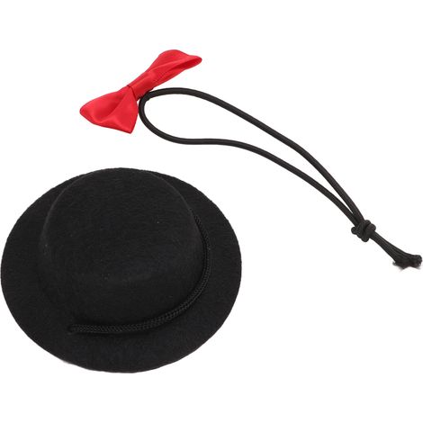 Ensemble chapeau et nœud papillon ajustable et confortable pour petits animaux de compagnie (chapeau noir, nœud papillon rouge) (1/5)