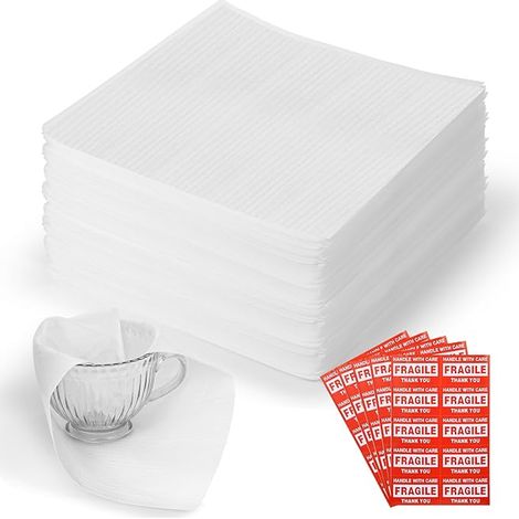 Sheets of Bubble Wrap for Moving Home, 30 x 30 cm Moving Foam Sheets with Fragile Included, Pearl Cotton Bubble Wrap Bags to Protect Glasses, Plates, Wine Bottles (1/5)