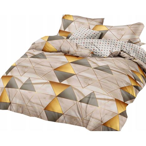 Parure de lit en flanelle chaude 160x200 + taies d'oreiller, motif polonais, losanges, rayures (1/5)