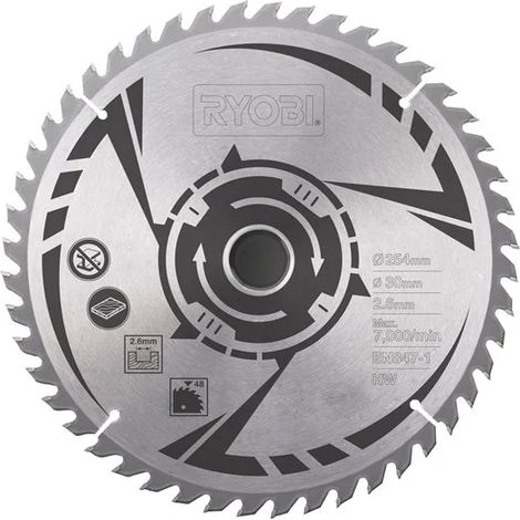 RYOBI Lame carbure pour scie à coupe d'onglets - 48 dents - 254mm - SB254T48A1