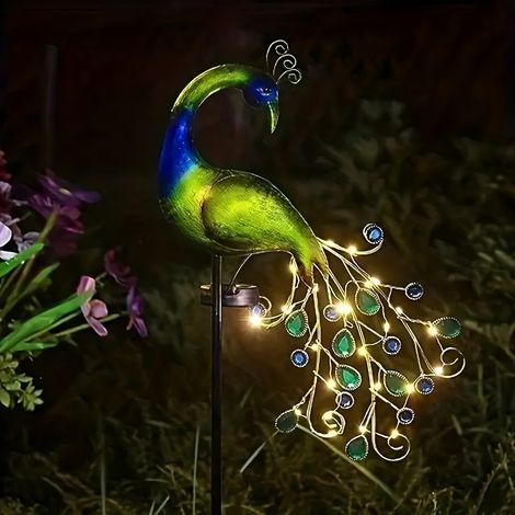 1 Paon décoratif solaire pour jardin, paon lumineux en métal, décoration pour terrasse, pelouse et jardin (1/5)