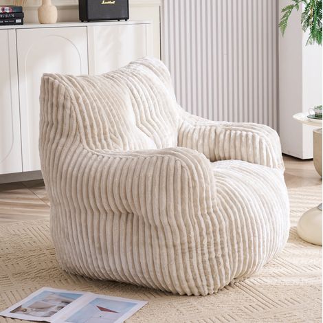 Fauteuil pouf en cord beige mousse memoire OKMYHOME (1/3)