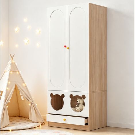 Kinderkleiderschrank mit 2 Türen, Kleiderstange und Schubladen, 80 x 50 x 200 cm HAVRYA (1/5)