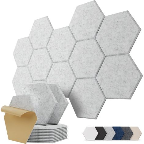 Panneaux Acoustiques Hexagone Autocollante Dalle Murale pour Bureau, Gris Réduction des Échos, Acoustic Panels, Plaque pour Home Office et Chambre, Mur et Porte, 12 Pièces, 0,7 m² (1/5)