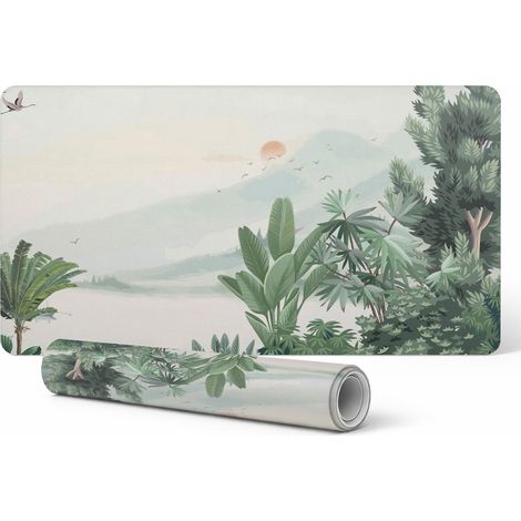 Alfombrilla protectora para escritorio, teclado y rat贸n con dise帽o de paisaje tropical, 120x60 cm.