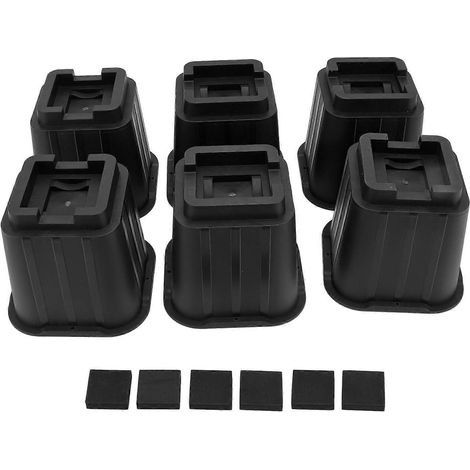 Lot de 6 rehausseurs de meubles multifonctionnels, 12,7 cm de hauteur, rallonges de pieds de meubles en plastique noir, compatibles avec une utilisation au bureau et à la maison. (1/5)
