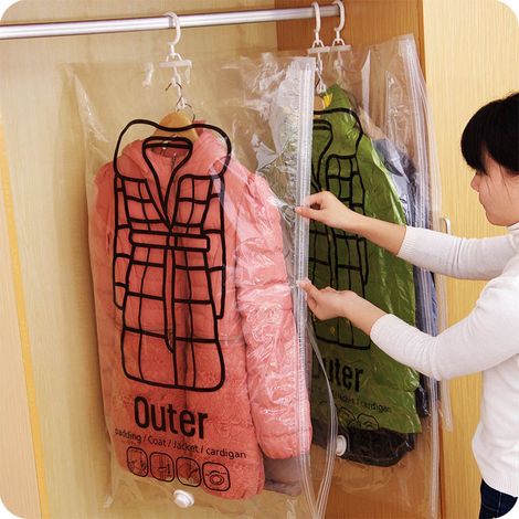 Sac de Compression à Suspension Latérale pour Vêtements, Housse Anti-Poussière et Rangement Accrochable (1/5)