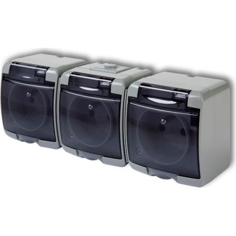 Prise triple junior avec mise à la terre 3x(2P+Z) grise