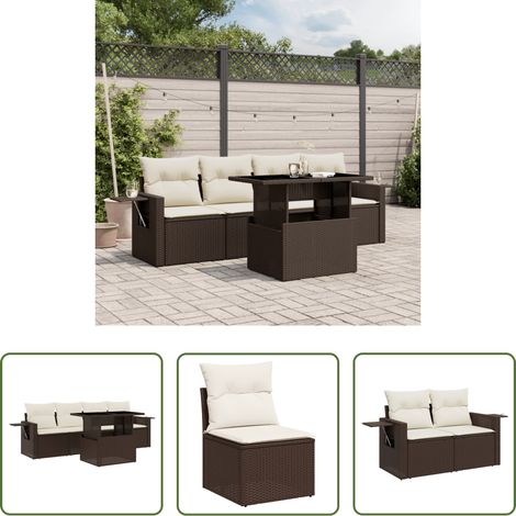 vidaXL Rattanmöbel - 5-tlg. Garten-Sofagarnitur mit Kissen Braun Poly Rattan (1/5)