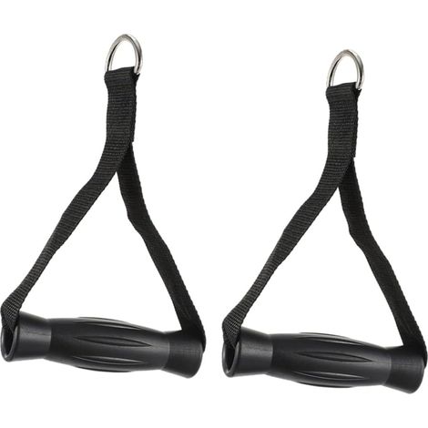 Poignées gymnastique câbles bas tirage, accessoires musculation plastique noir, renforcement mains
