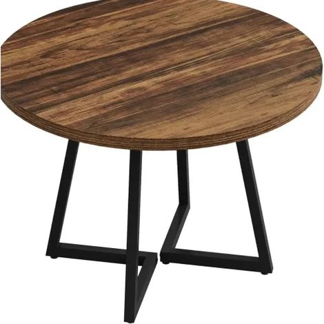 Mesa de comedor redonda industrial 80 x 80 x 75 cm MDF y metal negro marrón rústico (1/5)