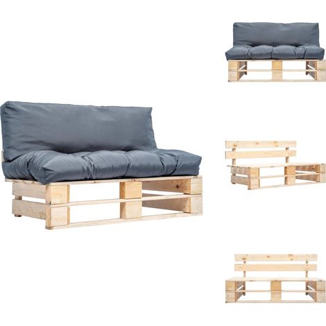 Outdoor-Sofa Paletten mit Kissen in Grau Kiefernholz - Gartensofa - Holz Sofa - Palettenmöbel - Gartenmöbeln - Lounge Möbel (1/5)