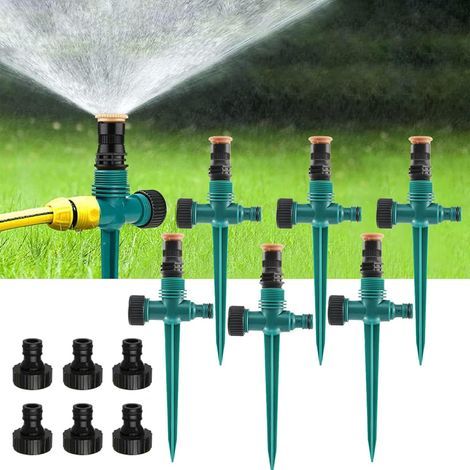 Lot de 3 arroseurs de pelouse, arroseur automatique à 360°, multifonctions, pour tuyaux d'arrosage 1/2, 1/4, arroseur d'eau réglable pour jardin, pelouse (vert-6) (1/4)