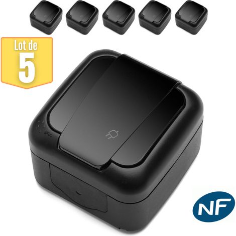 Lot de 5 Prise 2P+T étanche IP54 - Viko by Panasonic - Noir - NF