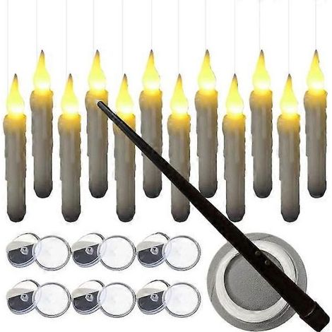 Bougies flottantes avec télécommande baguette magique, lot de 12 bougies LED sans flamme à effet scintillant, alimentées par piles, bougies flottantes Harry Potter pour Halloween (1/5)